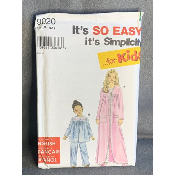 Simplicity Girls Sleepwear Sewing Pattern Sz 3-12 9020 - Uncut - Picture 4 of 4